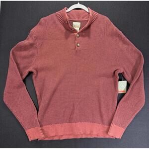 St. John's Bay Men's XL Red Textured Mock Neck Henley Sweater NWT